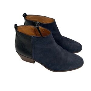 Madewell Charley Booties Navy Suede Black Leather Ankle Boots Boho Basics Size 7